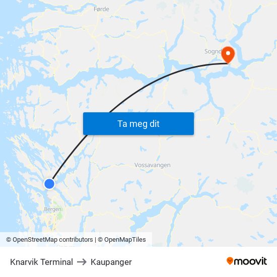 Knarvik Terminal to Kaupanger map