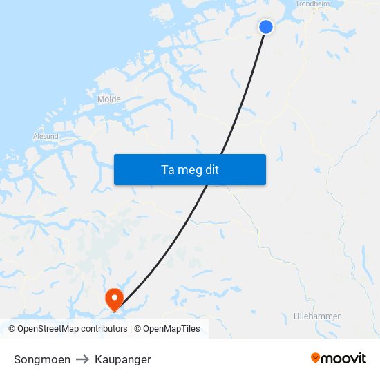 Songmoen to Kaupanger map