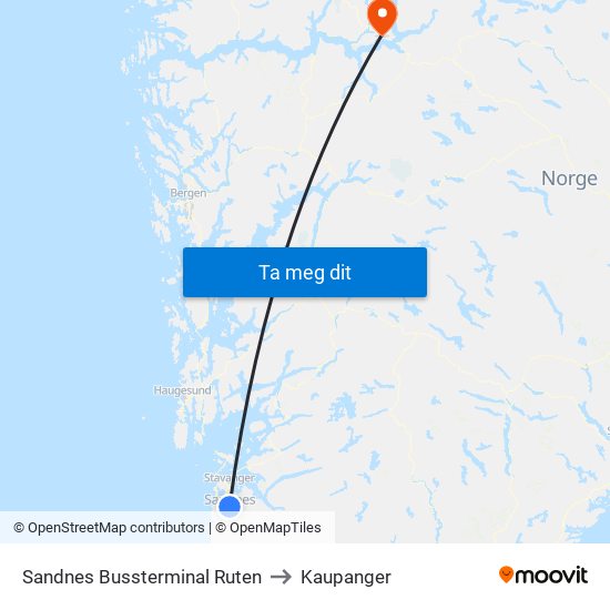 Sandnes Bussterminal Ruten to Kaupanger map