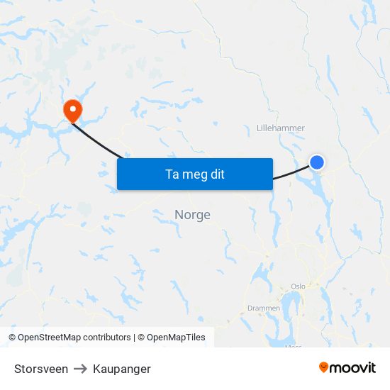 Storsveen to Kaupanger map