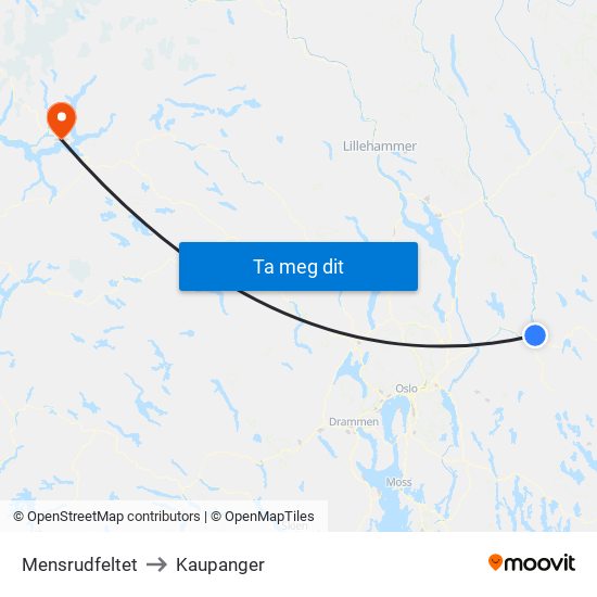 Mensrudfeltet to Kaupanger map