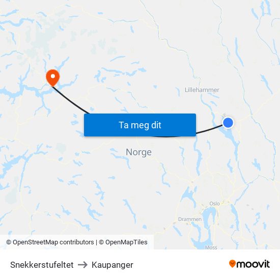 Snekkerstufeltet to Kaupanger map