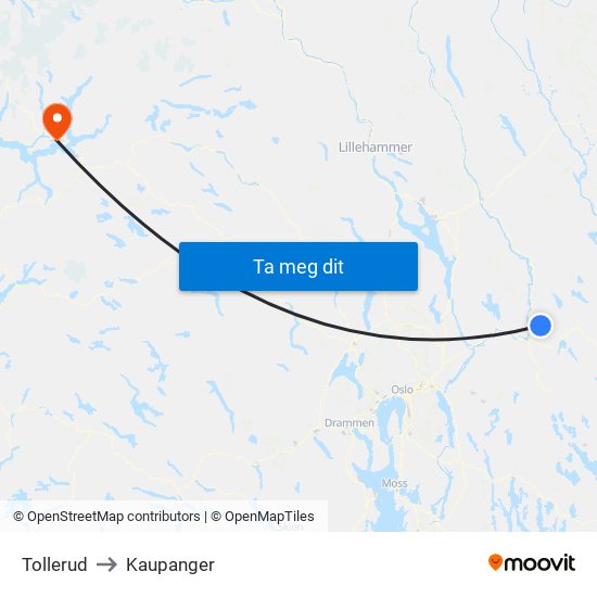 Tollerud to Kaupanger map