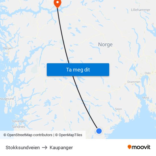 Stokksundveien to Kaupanger map