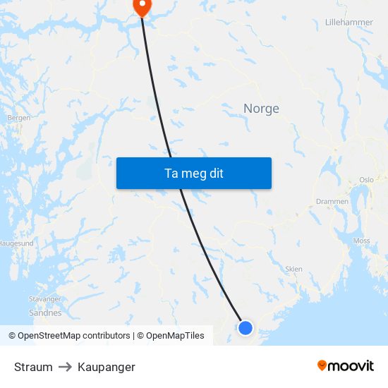 Straum to Kaupanger map