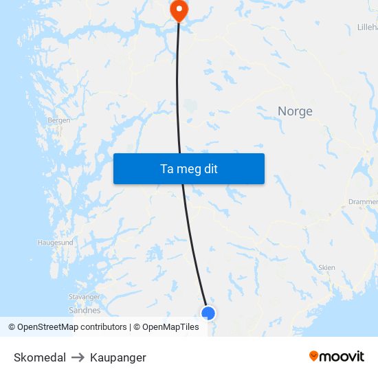 Skomedal to Kaupanger map