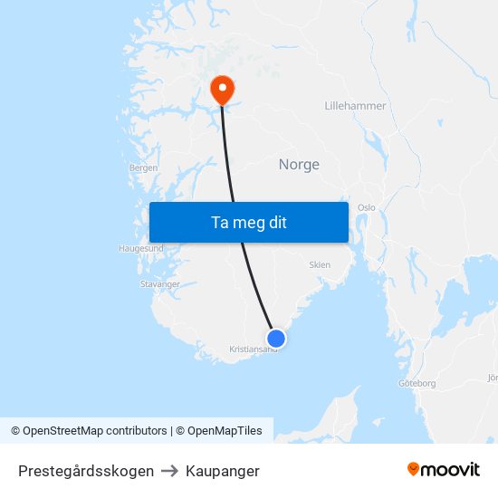 Prestegårdsskogen to Kaupanger map