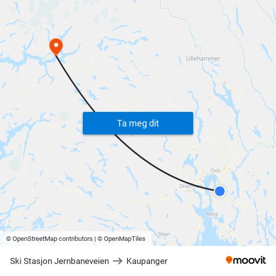 Ski Stasjon Jernbaneveien to Kaupanger map