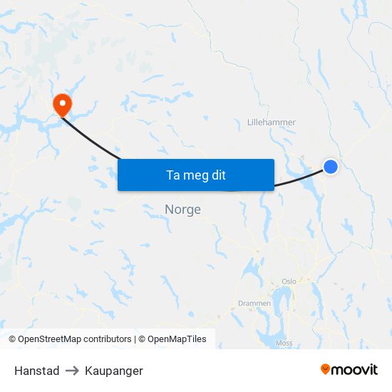 Hanstad to Kaupanger map