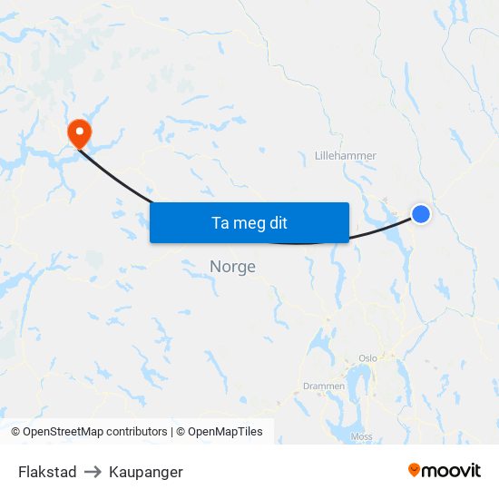 Flakstad to Kaupanger map