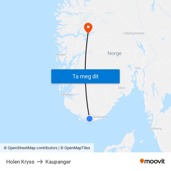 Holen Kryss to Kaupanger map