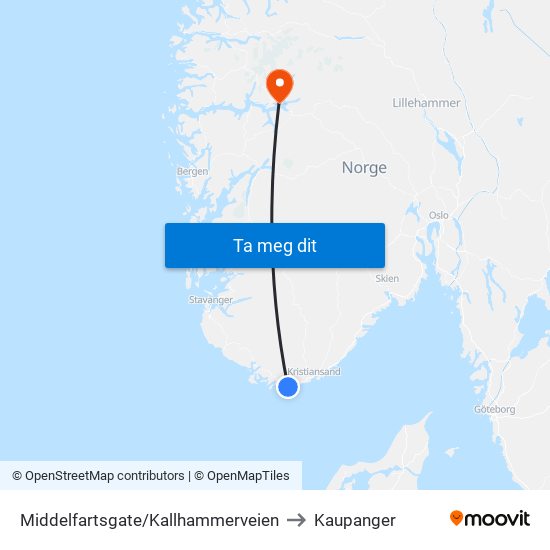 Middelfartsgate/Kallhammerveien to Kaupanger map
