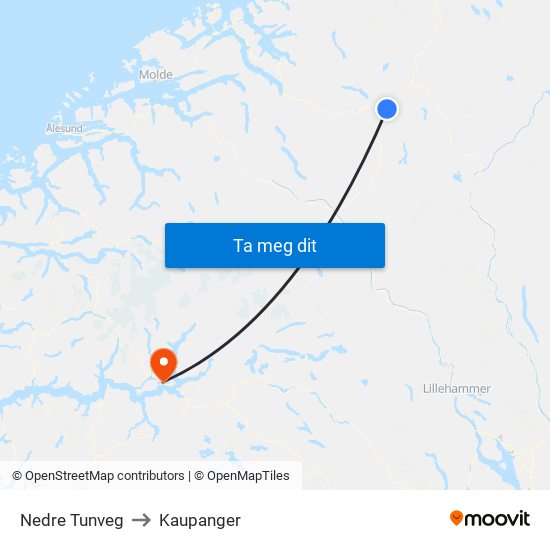 Nedre Tunveg to Kaupanger map