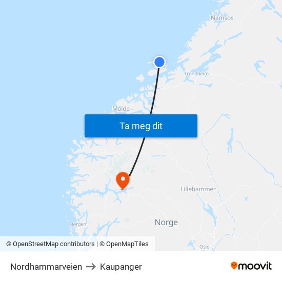 Nordhammarveien to Kaupanger map