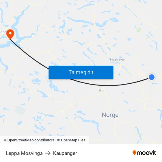 Leppa Mosvinga to Kaupanger map