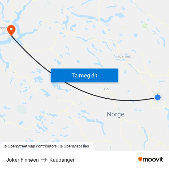 Joker Finnøen to Kaupanger map
