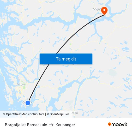 Borgafjellet Barneskule to Kaupanger map