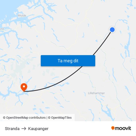 Stranda to Kaupanger map