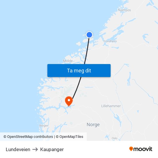 Lundeveien to Kaupanger map