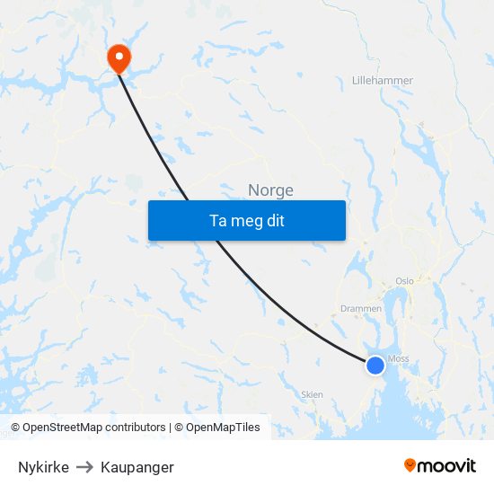 Nykirke to Kaupanger map