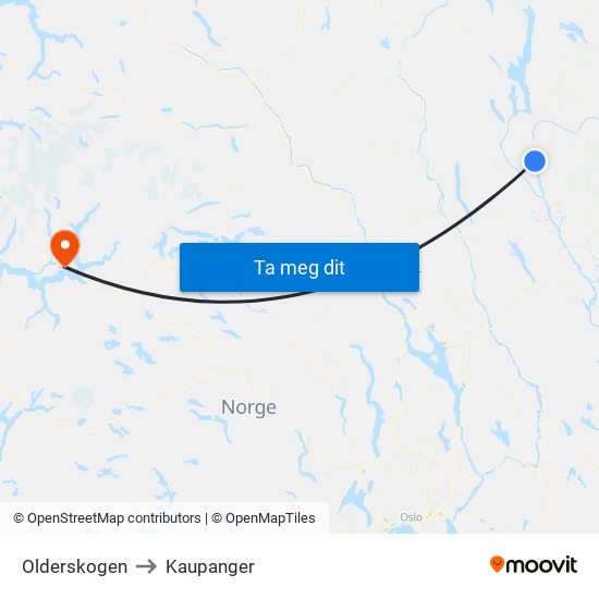 Olderskogen to Kaupanger map