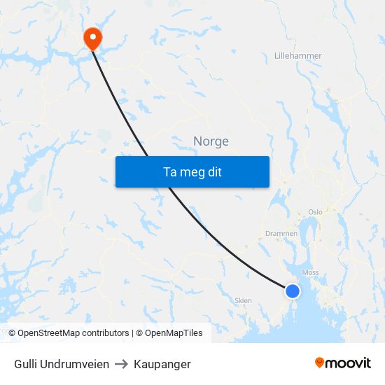 Gulli Undrumveien to Kaupanger map