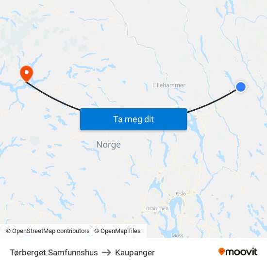 Tørberget Samfunnshus to Kaupanger map