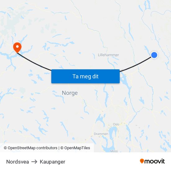 Nordsvea to Kaupanger map