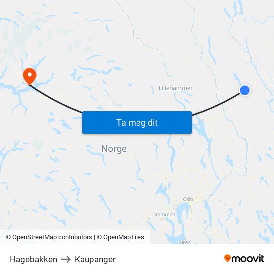 Hagebakken to Kaupanger map