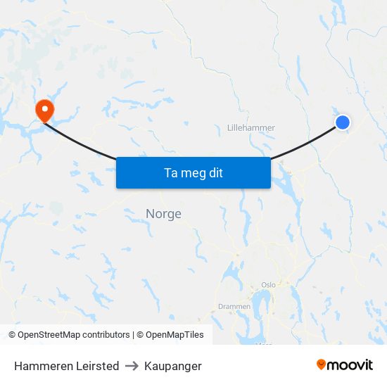 Hammeren Leirsted to Kaupanger map