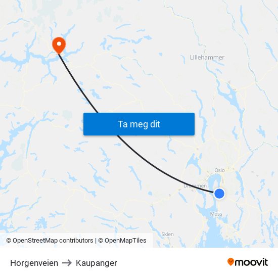Horgenveien to Kaupanger map