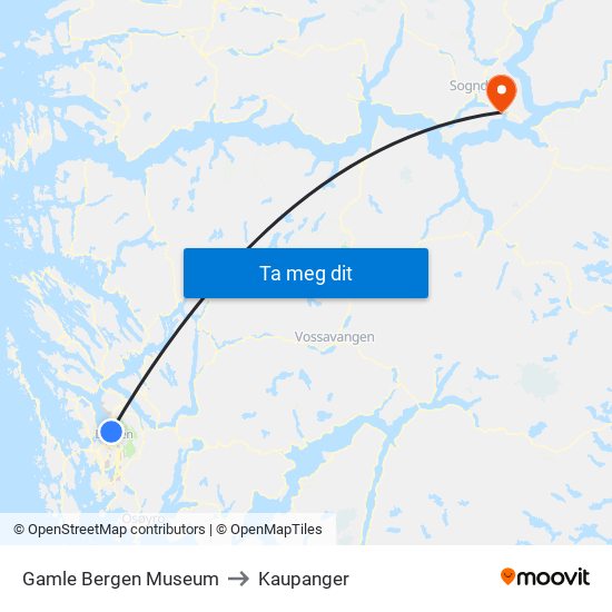 Gamle Bergen Museum to Kaupanger map