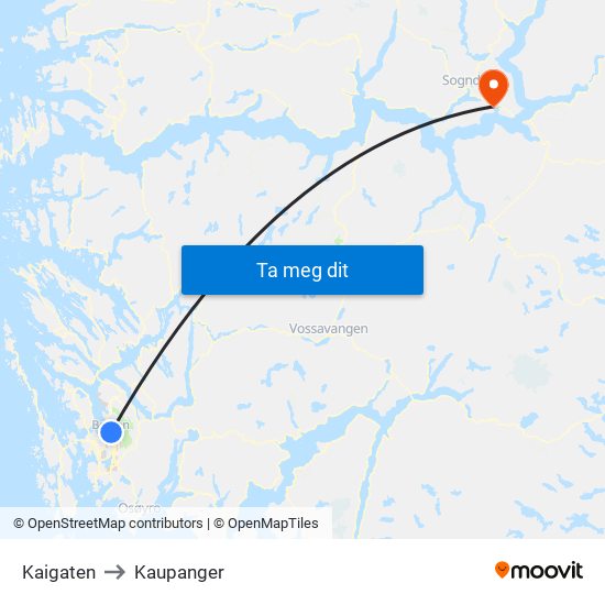 Kaigaten to Kaupanger map