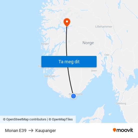 Monan E39 to Kaupanger map