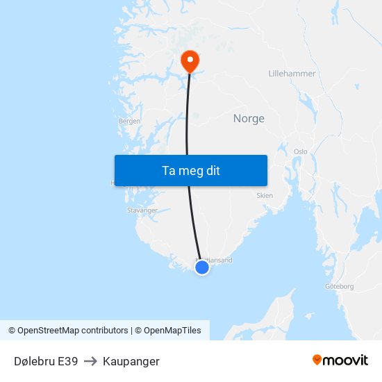 Dølebru E39 to Kaupanger map