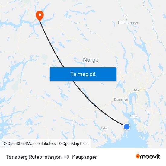 Tønsberg Rutebilstasjon to Kaupanger map