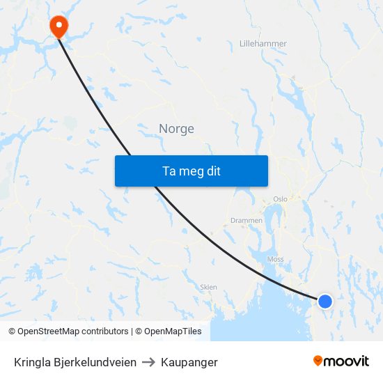 Kringla Bjerkelundveien to Kaupanger map