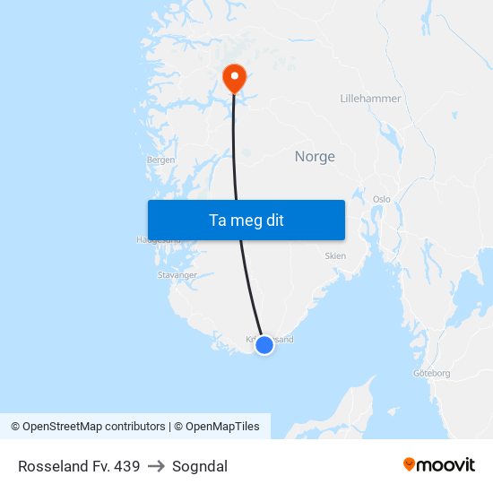 Rosseland Fv. 439 to Sogndal map