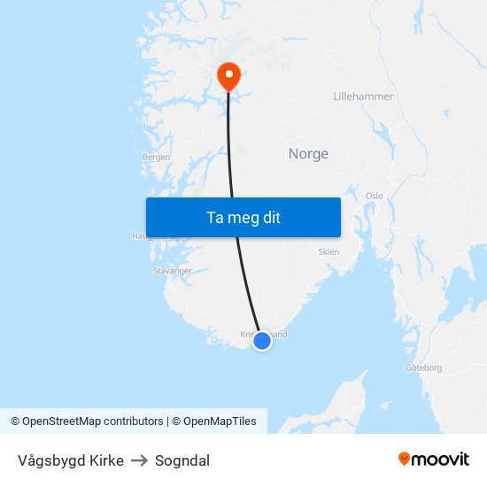 Vågsbygd Kirke to Sogndal map