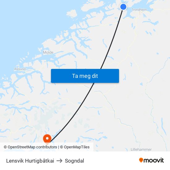 Lensvik Hurtigbåtkai to Sogndal map