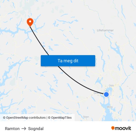 Ramton to Sogndal map