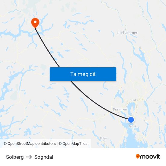 Solberg to Sogndal map