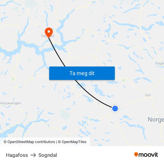 Hagafoss to Sogndal map
