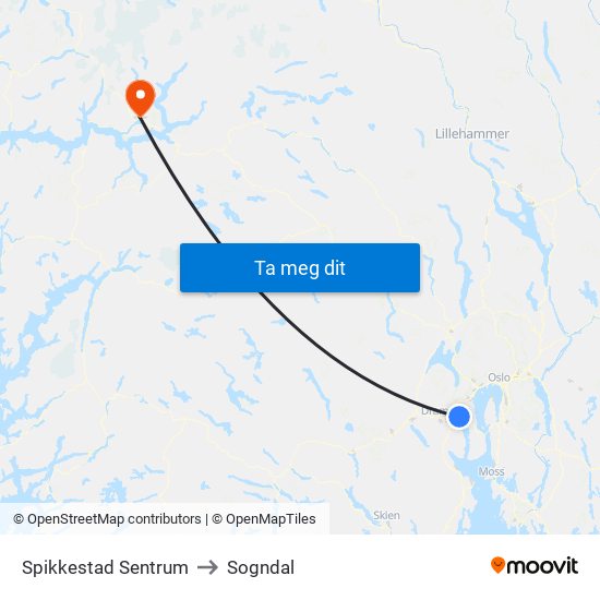 Spikkestad Sentrum to Sogndal map