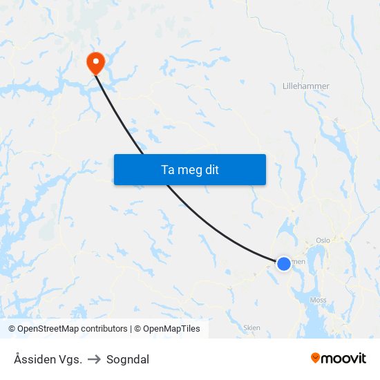 Åssiden Vgs. to Sogndal map