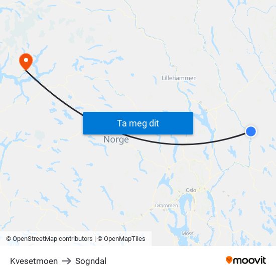 Kvesetmoen to Sogndal map