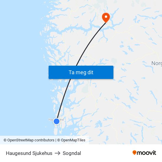 Haugesund Sjukehus to Sogndal map