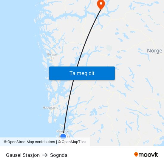 Gausel Stasjon to Sogndal map