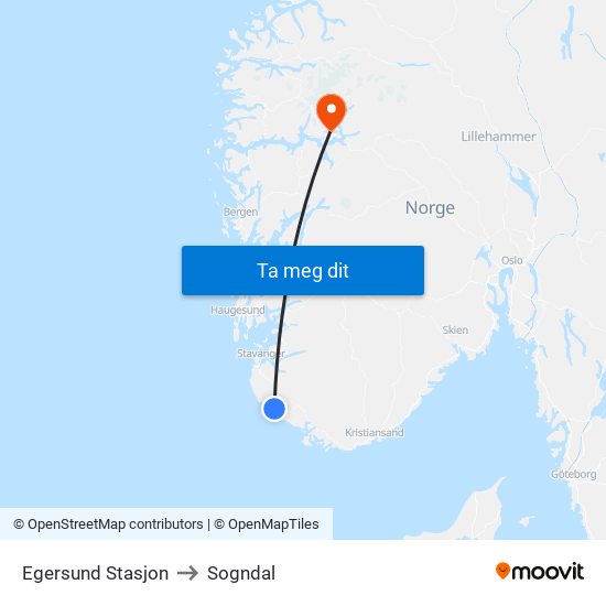 Egersund Stasjon to Sogndal map