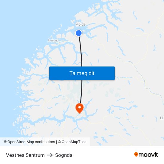 Vestnes Sentrum to Sogndal map